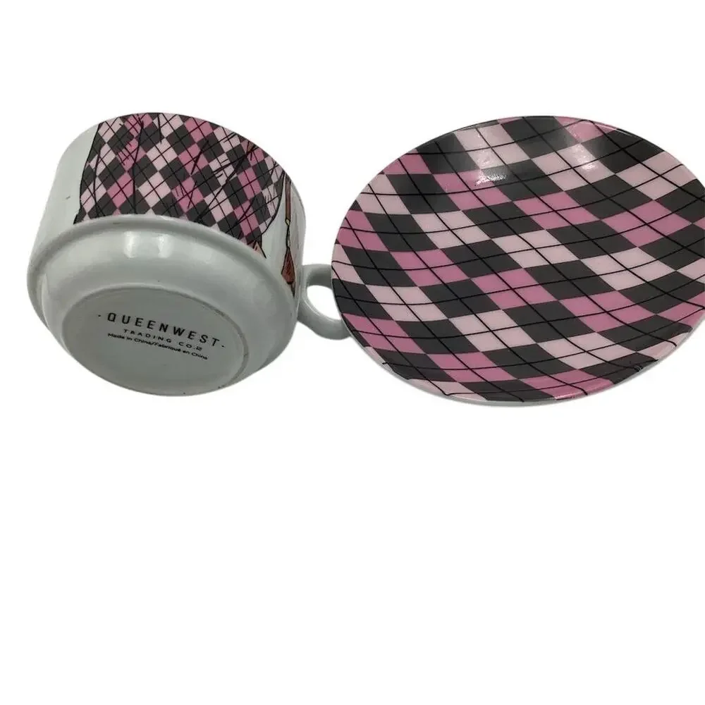 Queenwest Trading Co.‎ Pink Plaid Tea Cup & Saucer Set 2-Piece